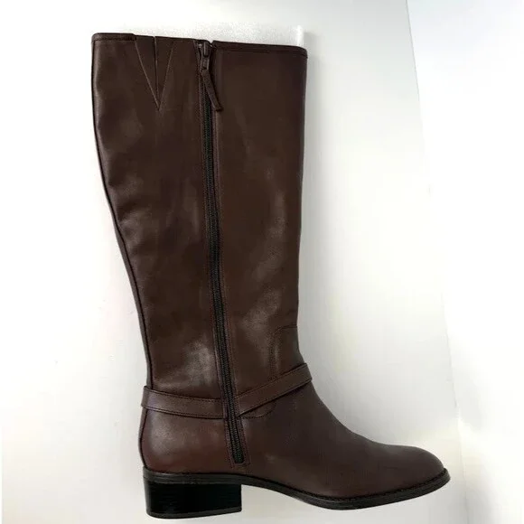 Lauren Ralph Lauren Marion Burnished Leather Riding Boots, Brown, 9.5B Wide Calf - Picture 7 of 16